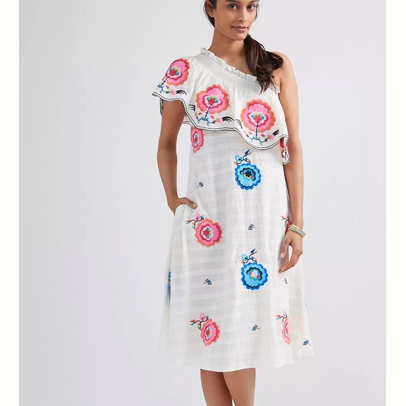 NWT Anthropologie Embroidered One-Shoulder Midi Dress Plenty by Tracy Re… - Picture 2 of 9